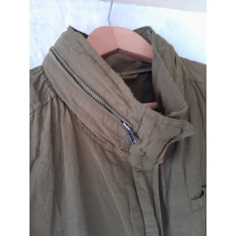 Eileen Fisher Rumpled Organic Cotton Blend Jacket Stowaway Hood Medium Olive